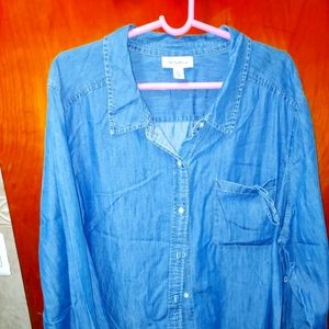 Motherhood Maternity Belted Chambray Denim Top Size 3X